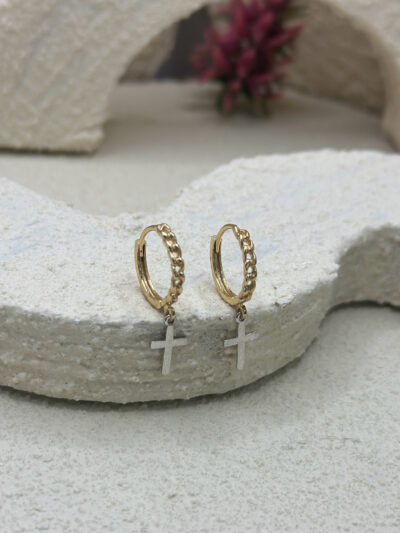 ''GOLDENES KREUZ DUO CREOLE''-Ohrring - 585er Gold - Juwelier Di-EL