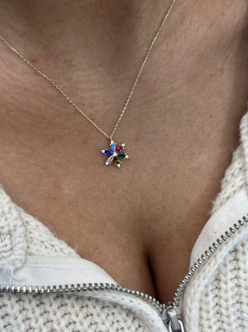 ''Crystal Petals Bunt''-Kette mit Anhänger - 585er Gold - Juwelier Di-EL – Bild 7
