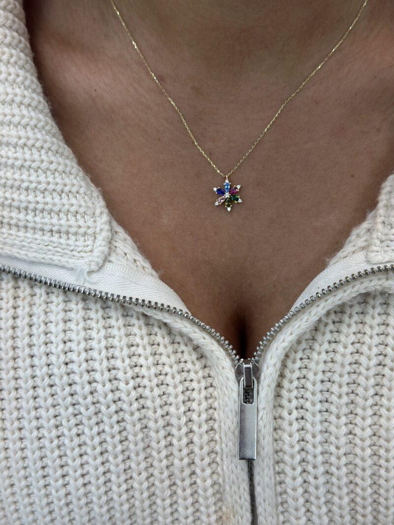 ''Crystal Petals Bunt''-Kette mit Anhänger - 585er Gold - Juwelier Di-EL – Bild 6