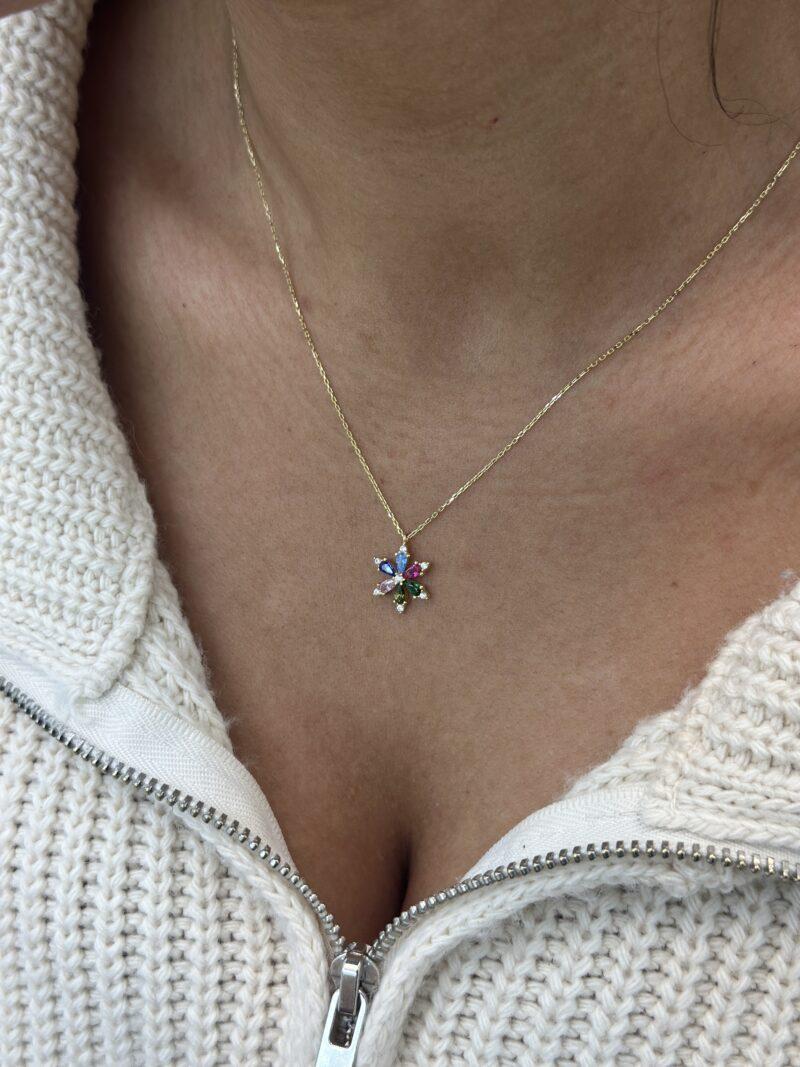 ''Crystal Petals Bunt''-Kette mit Anhänger - 585er Gold - Juwelier Di-EL – Bild 5