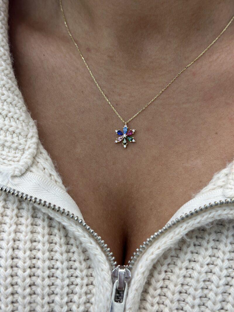 ''Crystal Petals Bunt''-Kette mit Anhänger - 585er Gold - Juwelier Di-EL