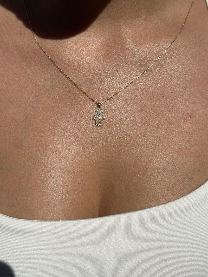 ''Hamsa Fatimas Hand Türkis''-Kette mit Anhänger - 585er Gold - Juwelier Di-EL – Bild 3