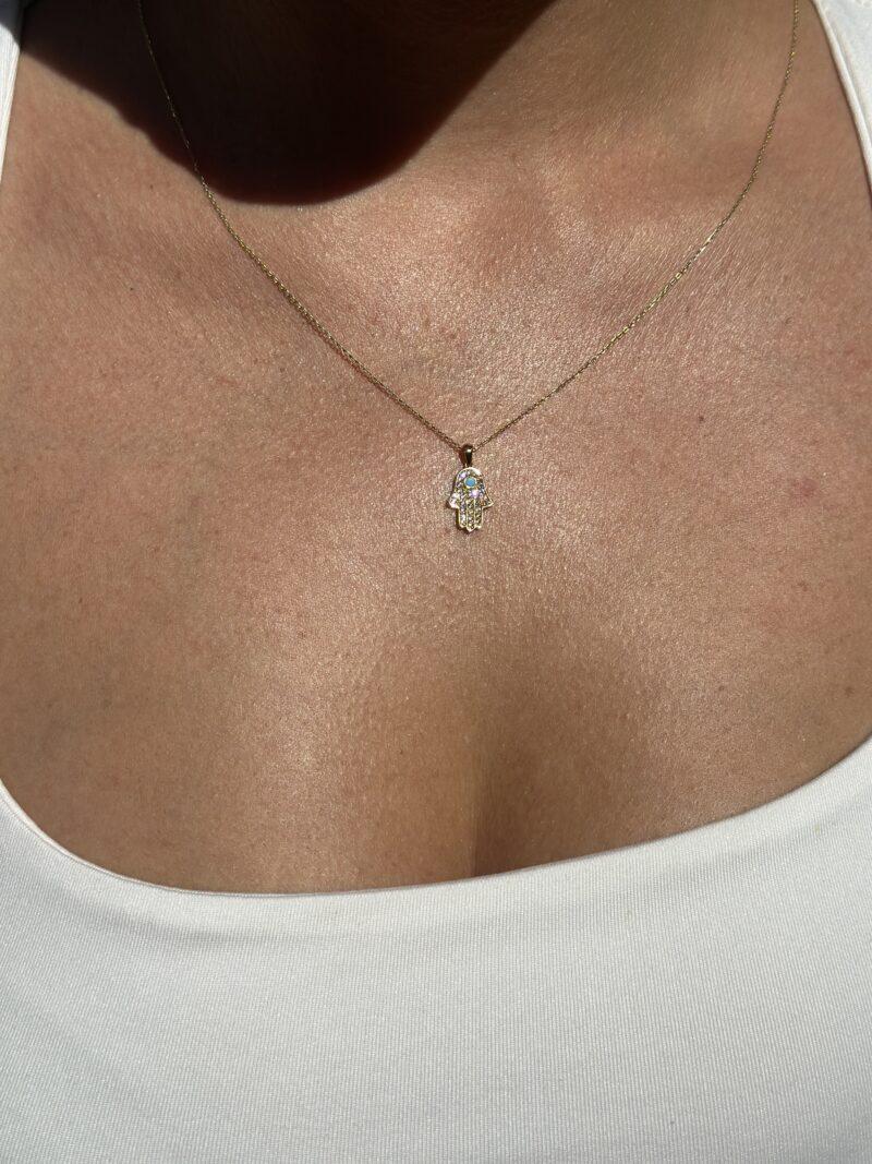 ''Hamsa Fatimas Hand Türkis''-Kette mit Anhänger - 585er Gold - Juwelier Di-EL – Bild 2