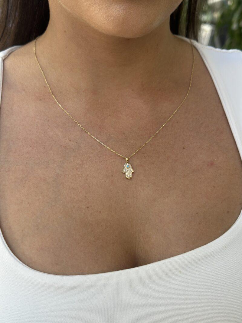 ''Hamsa Fatimas Hand Türkis''-Kette mit Anhänger - 585er Gold - Juwelier Di-EL – Bild 4