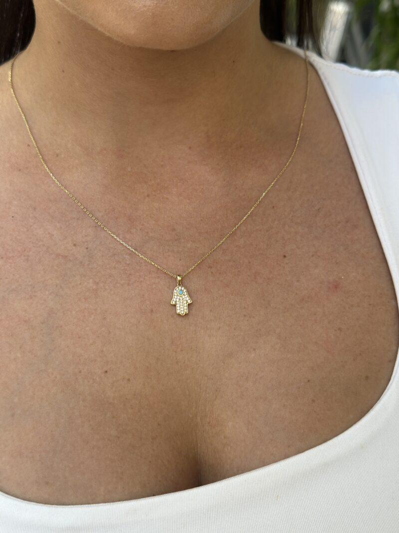 ''Hamsa Fatimas Hand Türkis''-Kette mit Anhänger - 585er Gold - Juwelier Di-EL – Bild 5