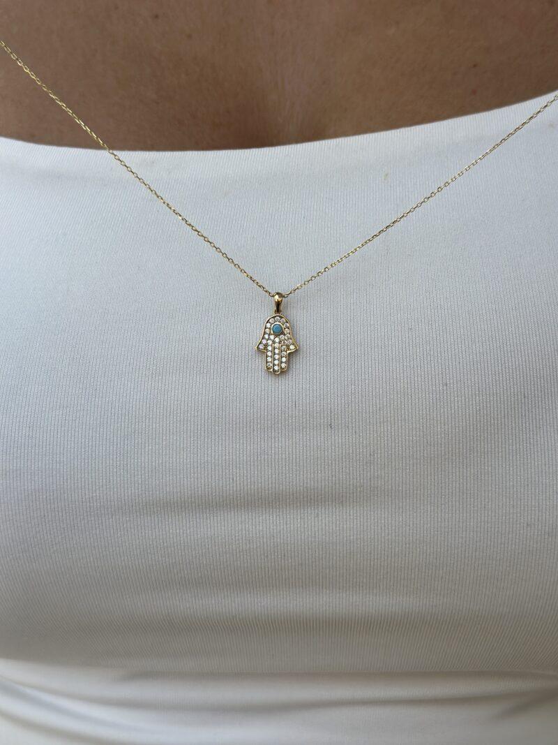 ''Hamsa Fatimas Hand Türkis''-Kette mit Anhänger - 585er Gold - Juwelier Di-EL – Bild 6
