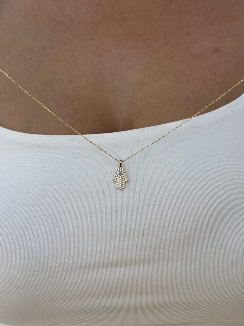 ''Hamsa Fatimas Hand Türkis''-Kette mit Anhänger - 585er Gold - Juwelier Di-EL – Bild 9