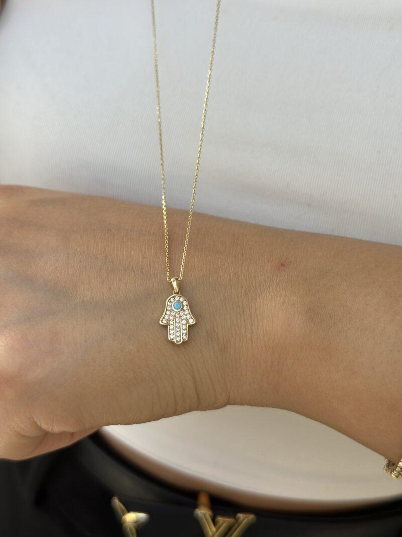 ''Hamsa Fatimas Hand Türkis''-Kette mit Anhänger - 585er Gold - Juwelier Di-EL – Bild 10