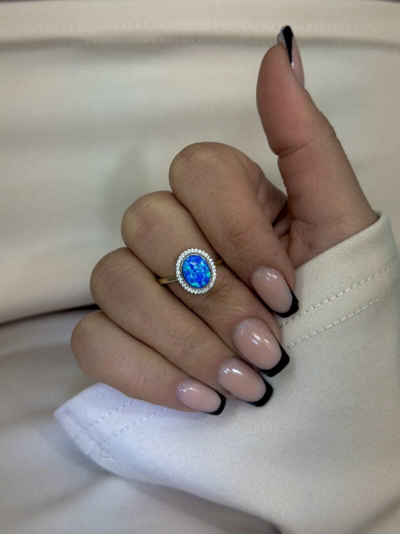Blauer Opalit-Ring - 585er Gold - Juwelier Di-EL