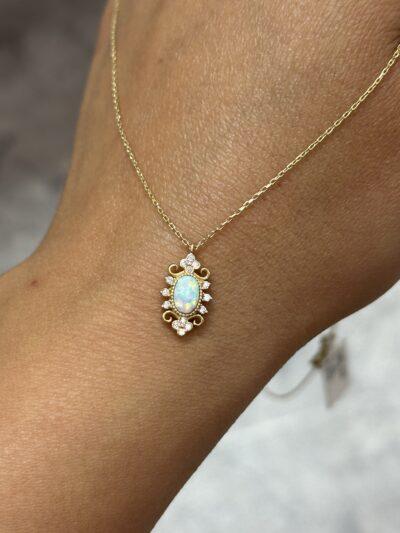 Antik Opalit -Kette mit Anhänger 585er Gold - Juwelier Di-EL