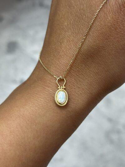 Ovaler Opalit -Kette mit Anhänger 585er Gold - Juwelier Di-EL