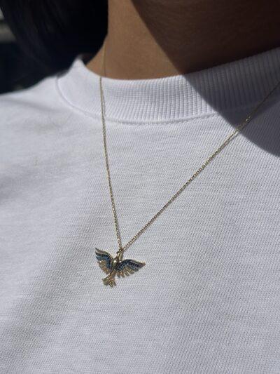 Blauer Phönix-Kette mit Anhänger 585er Gold - Juwelier Di-EL