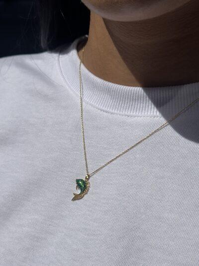 Guppy Fisch Grün-Kette mit Anhänger 585er Gold - Juwelier Di-EL
