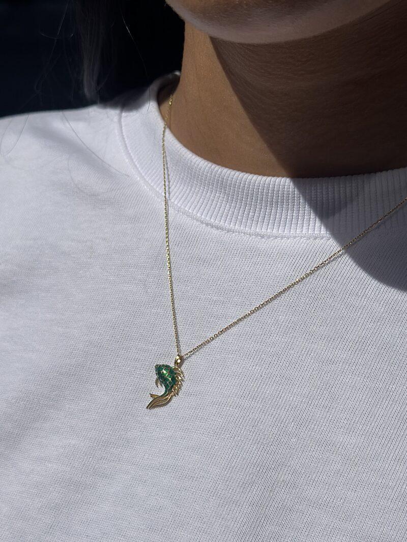 Guppy Fisch Grün-Kette mit Anhänger 585er Gold - Juwelier Di-EL