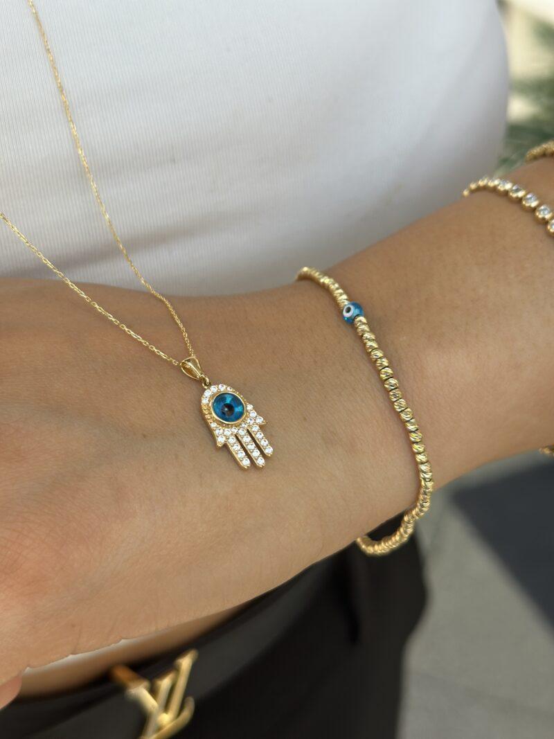 Fatimas Hand mit Nazar-Kette mit Anhänger - 585er Gold - Juwelier Di-EL – Bild 3