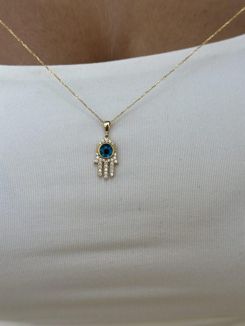 Fatimas Hand mit Nazar-Kette mit Anhänger - 585er Gold - Juwelier Di-EL – Bild 4