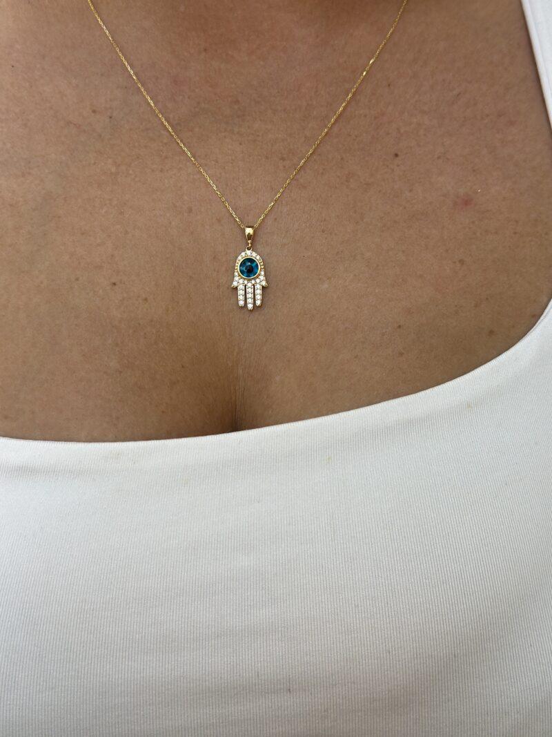 Fatimas Hand mit Nazar-Kette mit Anhänger - 585er Gold - Juwelier Di-EL – Bild 6