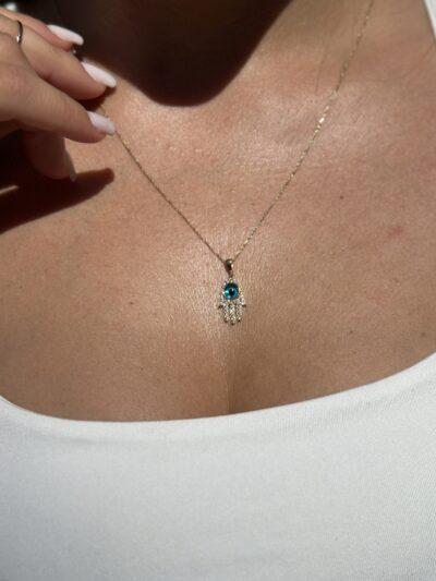 Fatimas Hand mit Nazar-Kette mit Anhänger - 585er Gold - Juwelier Di-EL