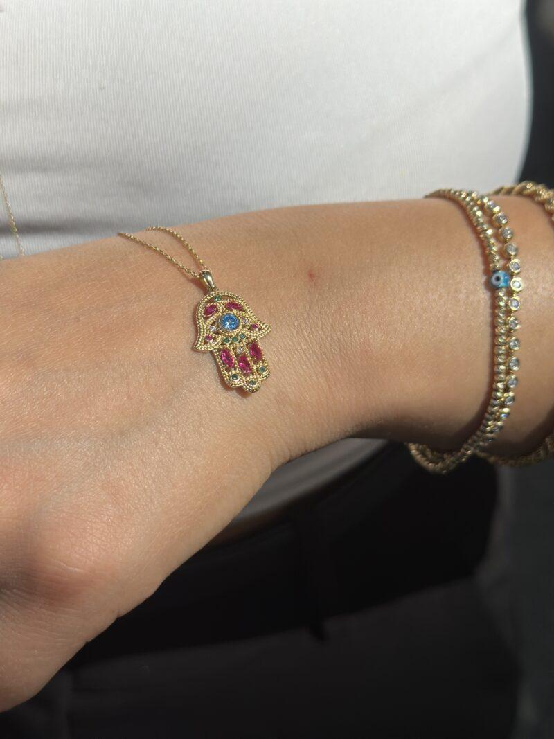Fatimas Hand mit bunten Steinen-Kette mit Anhänger - 585er Gold - Juwelier Di-EL – Bild 5