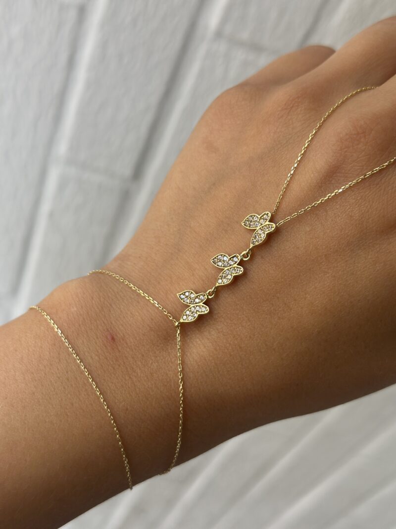 Drei Schmetterlinge- Handkette - 585er Gold - Juwelier Di-EL