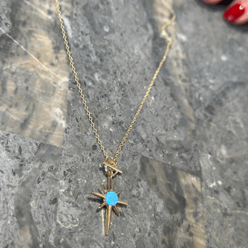 Polarstern Opalit Blau- Halskette - 585er Gold - Juwelier Di-EL