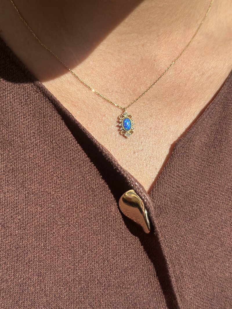 Opalit blau Antik - Kette mit Anhänger - 585er Gold - Juwelier Di-EL