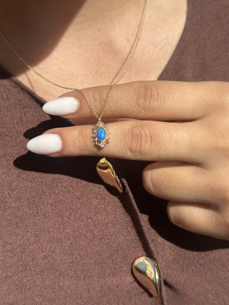 Opalit blau Antik - Kette mit Anhänger - 585er Gold - Juwelier Di-EL – Bild 2