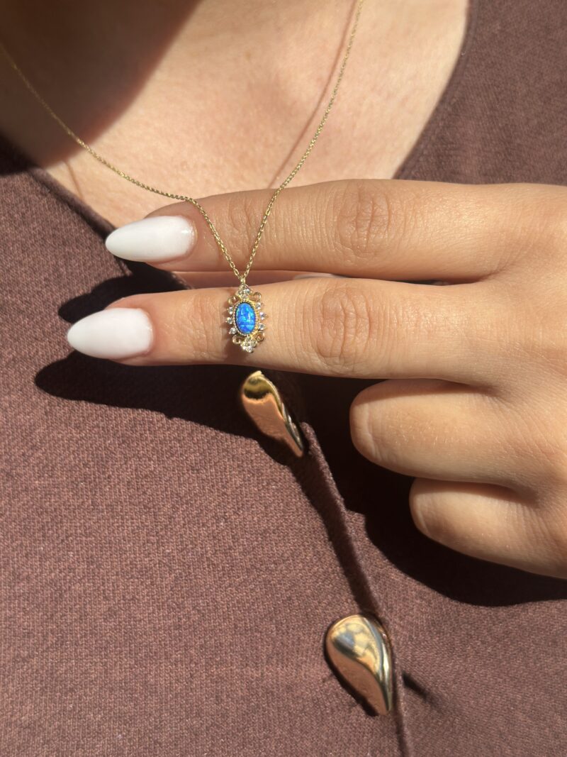Opalit blau Antik - Kette mit Anhänger - 585er Gold - Juwelier Di-EL – Bild 3