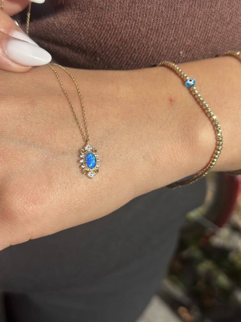 Opalit blau Antik - Kette mit Anhänger - 585er Gold - Juwelier Di-EL – Bild 4
