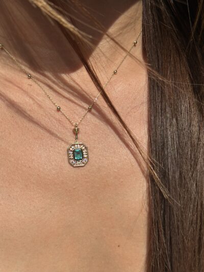 Baguette Edel Grün- Kette mit Anhänger - 585er Gold - Juwelier Di-EL