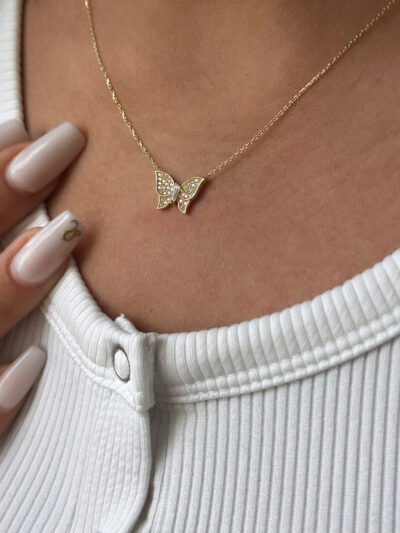 Schmetterling Glitzer- Kette mit Anhänger - 585er Gold - Juwelier Di-EL