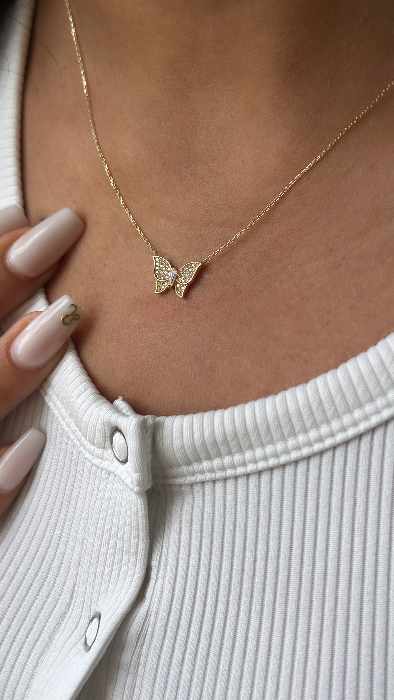 Schmetterling Glitzer- Kette mit Anhänger - 585er Gold - Juwelier Di-EL