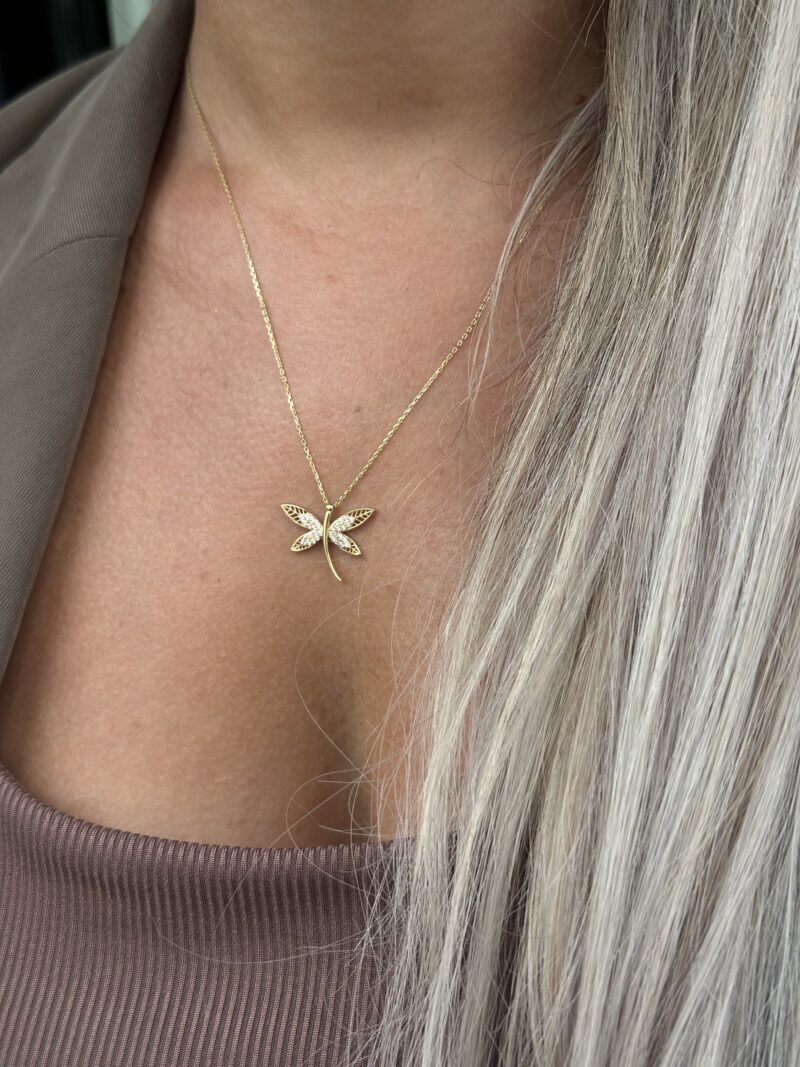 Libelle Glitzer - Kette mit Anhänger - 585er Gold - Juwelier Di-EL – Bild 4