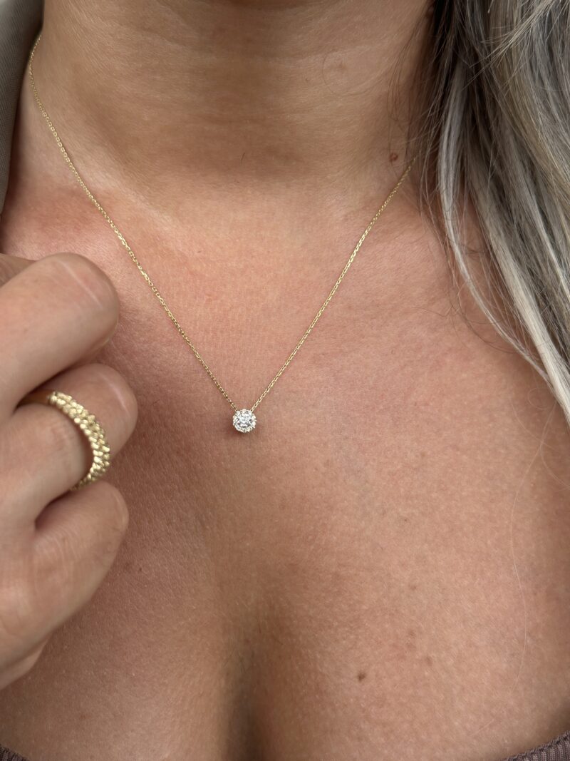 Baguette Rund Halo - Kette mit Anhänger - 585er Gold - Juwelier Di-EL – Bild 2