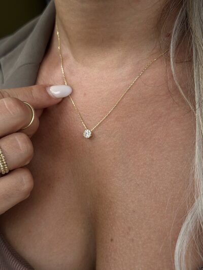 Baguette Rund Halo - Kette mit Anhänger - 585er Gold - Juwelier Di-EL