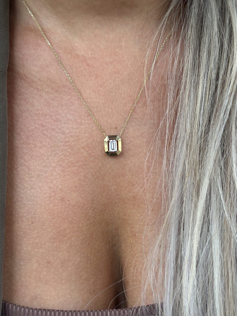 Baguette Rahmen Poliert - Kette mit Anhänger - 585er Gold - Juwelier Di-EL – Bild 2