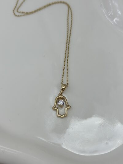 Fatimas Hand Beweglicher Zirkonia- Kette mit Anhänger - 585er Gold - Juwelier Di-EL