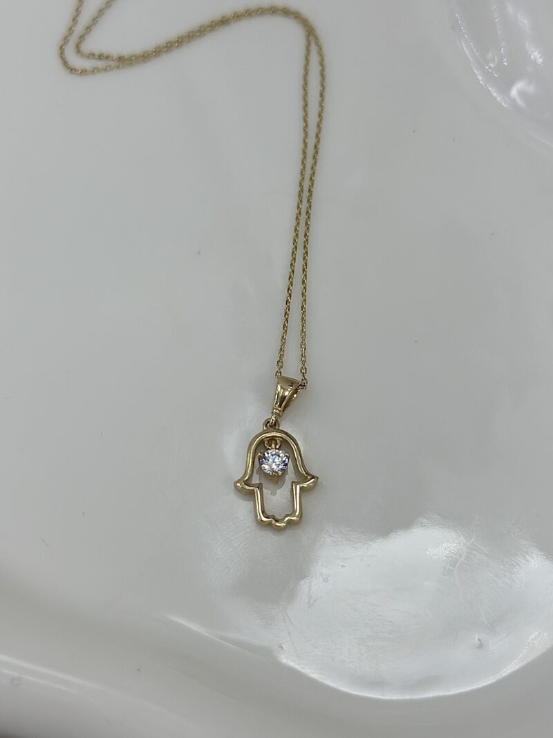 Fatimas Hand Beweglicher Zirkonia- Kette mit Anhänger - 585er Gold - Juwelier Di-EL