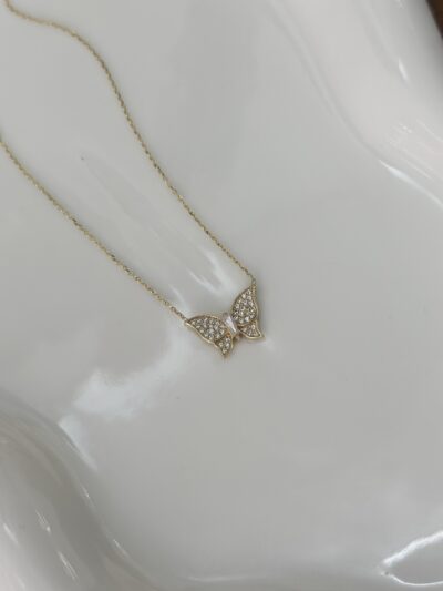 Schmetterling Glitzer- Kette mit Anhänger - 585er Gold - Juwelier Di-EL