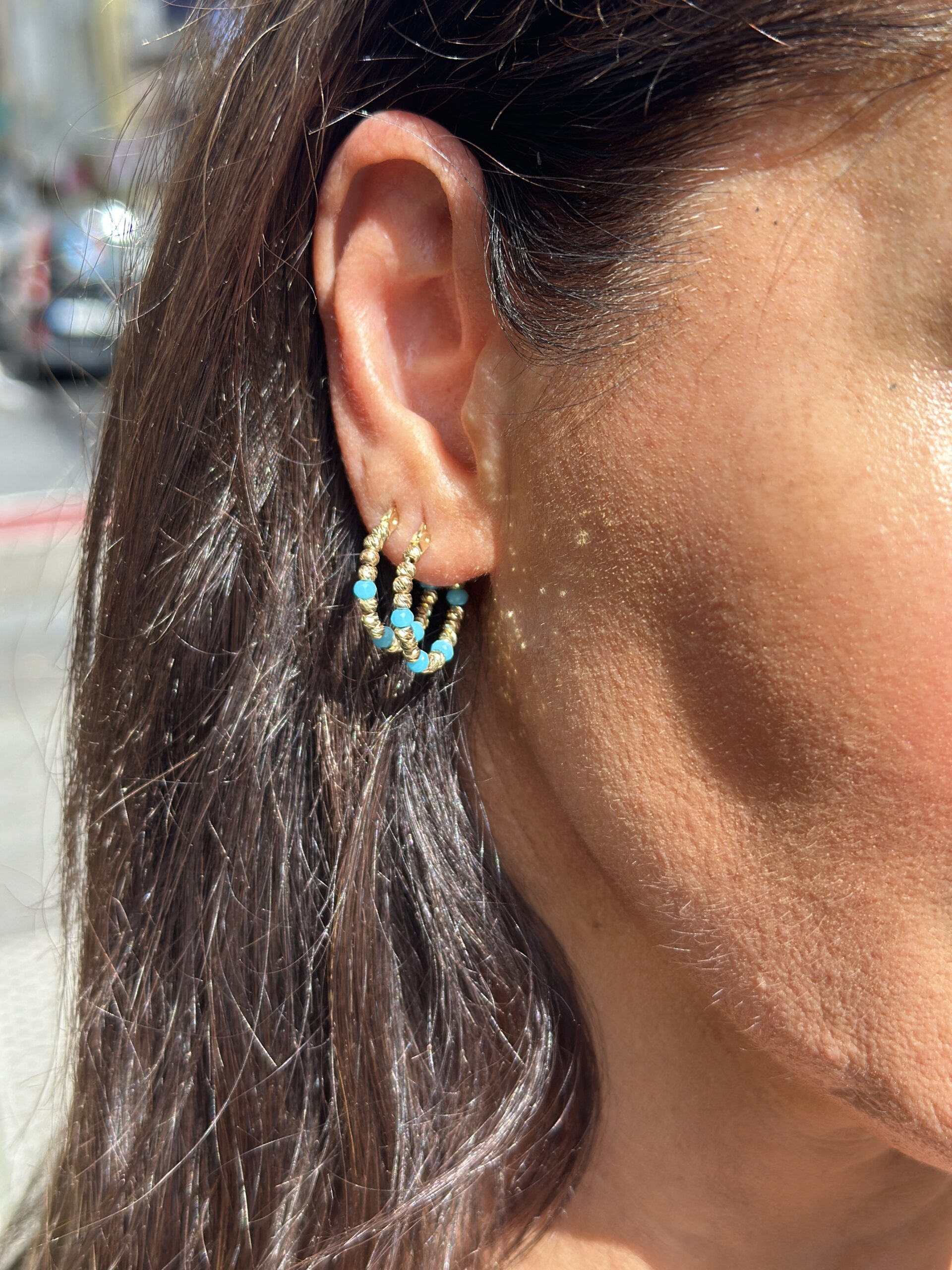 Dorika Creole Türkis-Ohrring - 585er Gold - Juwelier Di-EL – Bild 2