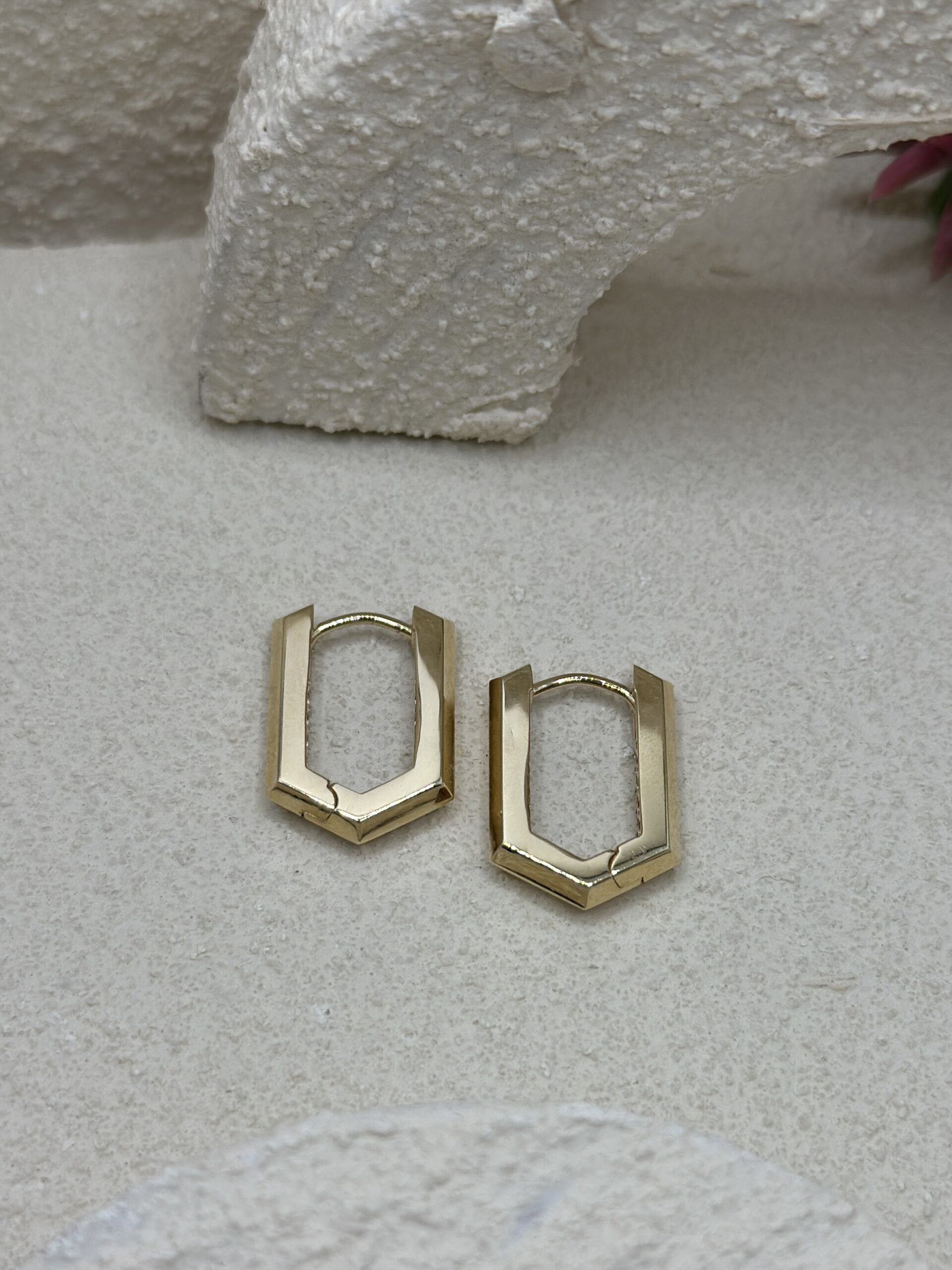 Eckige Creolen Huggie Hoops -Ohrring - 585er Gold - Juwelier Di-EL