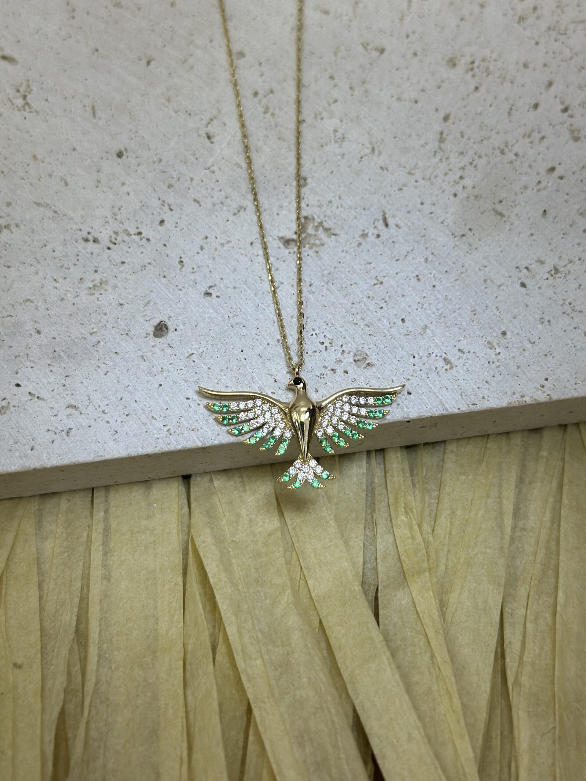 Grüner Phönix-Kette mit Anhänger 585er Gold - Juwelier Di-EL