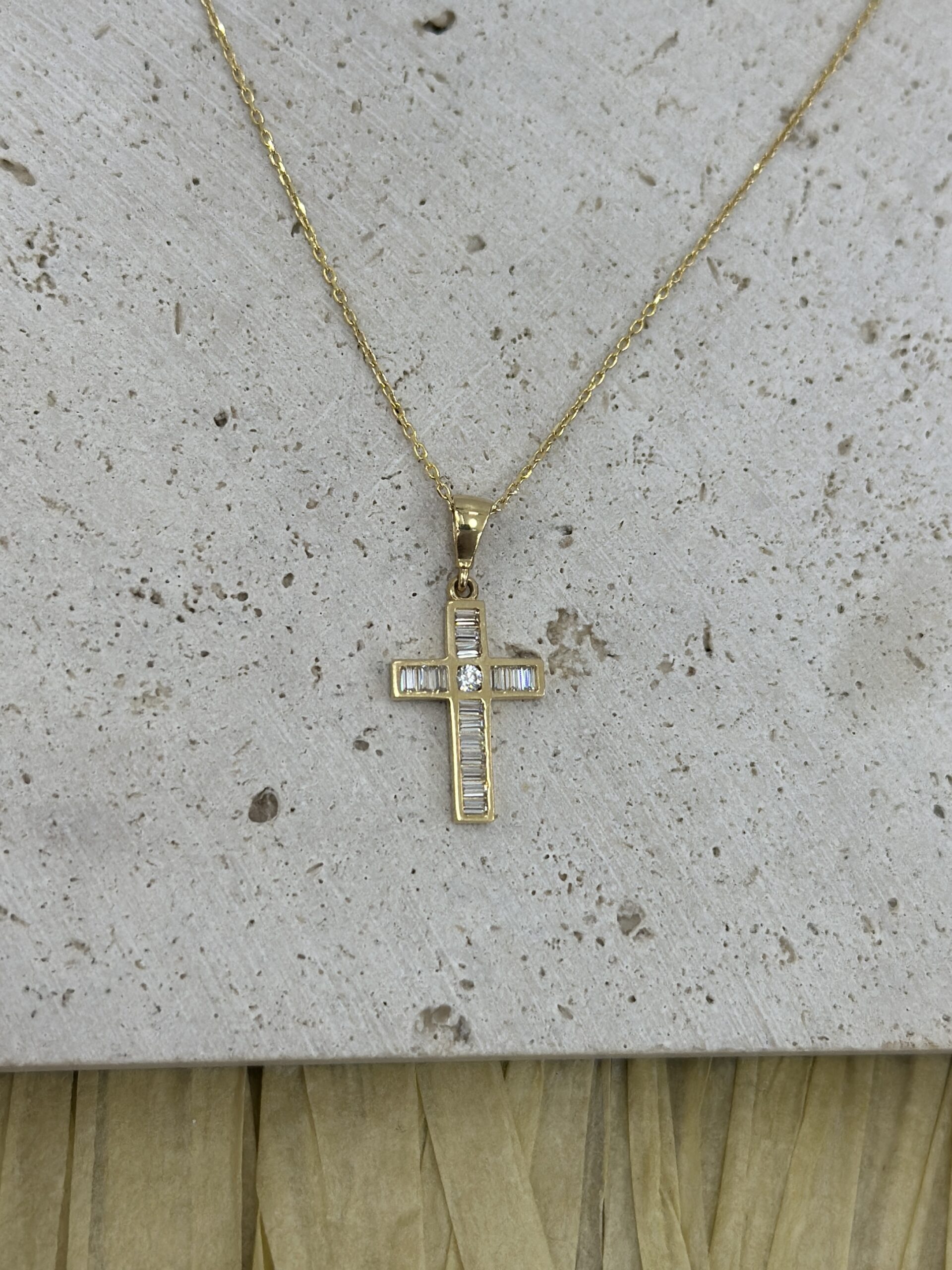 Baguette Kreuz- Kette mit Anhänger - 585er Gold - Juwelier Di-EL – Bild 3