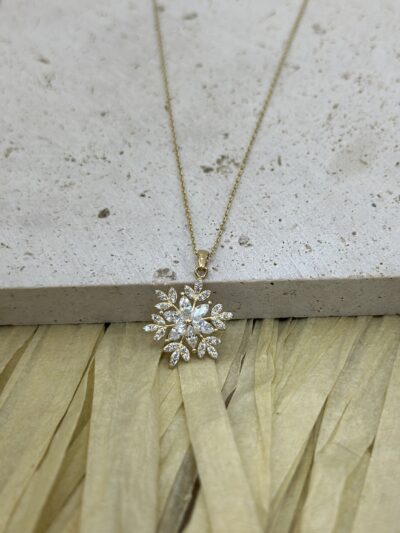 Schneeflocken Marquise- Kette mit Anhänger - 585er Gold - Juwelier Di-EL
