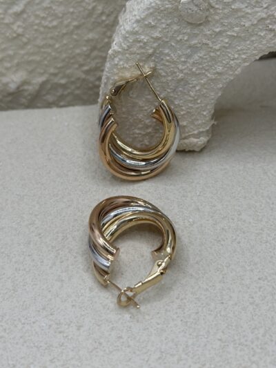 Geschwungene Wellen Tricolor Creolen-Ohrring - 585er Gold - Juwelier Di-EL