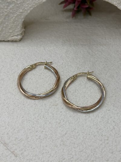 Verschlungene Goldreifen Tricolor Creolen-Ohrring - 585er Gold - Juwelier Di-EL