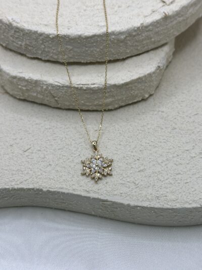 Schneeflocken Marquise- Kette mit Anhänger - 585er Gold - Juwelier Di-EL