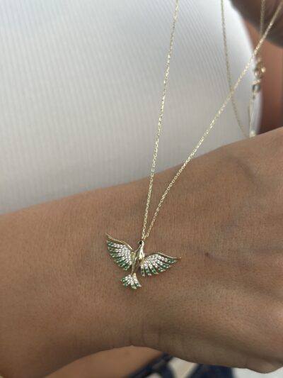 Grüner Phönix-Kette mit Anhänger 585er Gold - Juwelier Di-EL