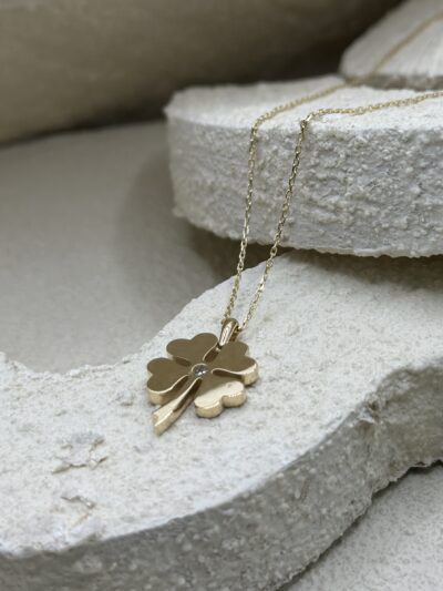 Kleeblatt Poliert Medium - Kette mit Anhänger - 585er Gold - Juwelier Di-EL