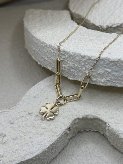 Kleeblatt Platte - Kette mit Anhänger - 585er Gold - Juwelier Di-EL